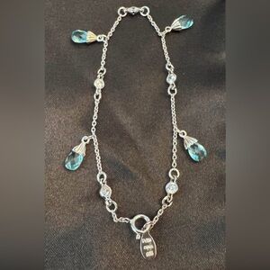 Sterling Silver Bracelet with Teal Blue Crystal Drops